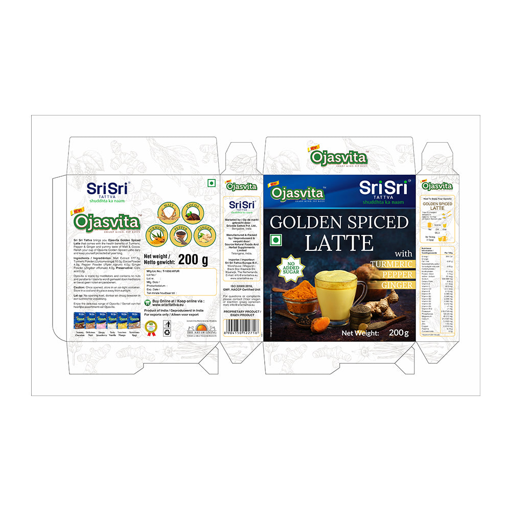 Ojasvita Golden Spiced Latte with Turmeric, Pepper and Ginger | Powder Drink | 200g